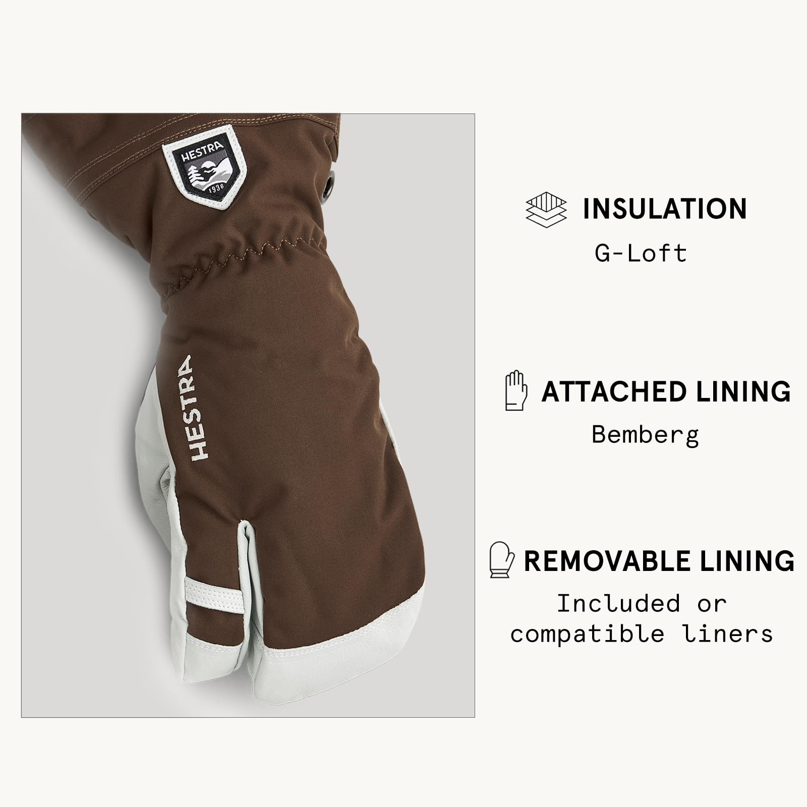 Hestra Army Leather Heli Ski Glove, 3-Finger Snow Glove for Skiing & Snowboarding for Men & Women - Image 5