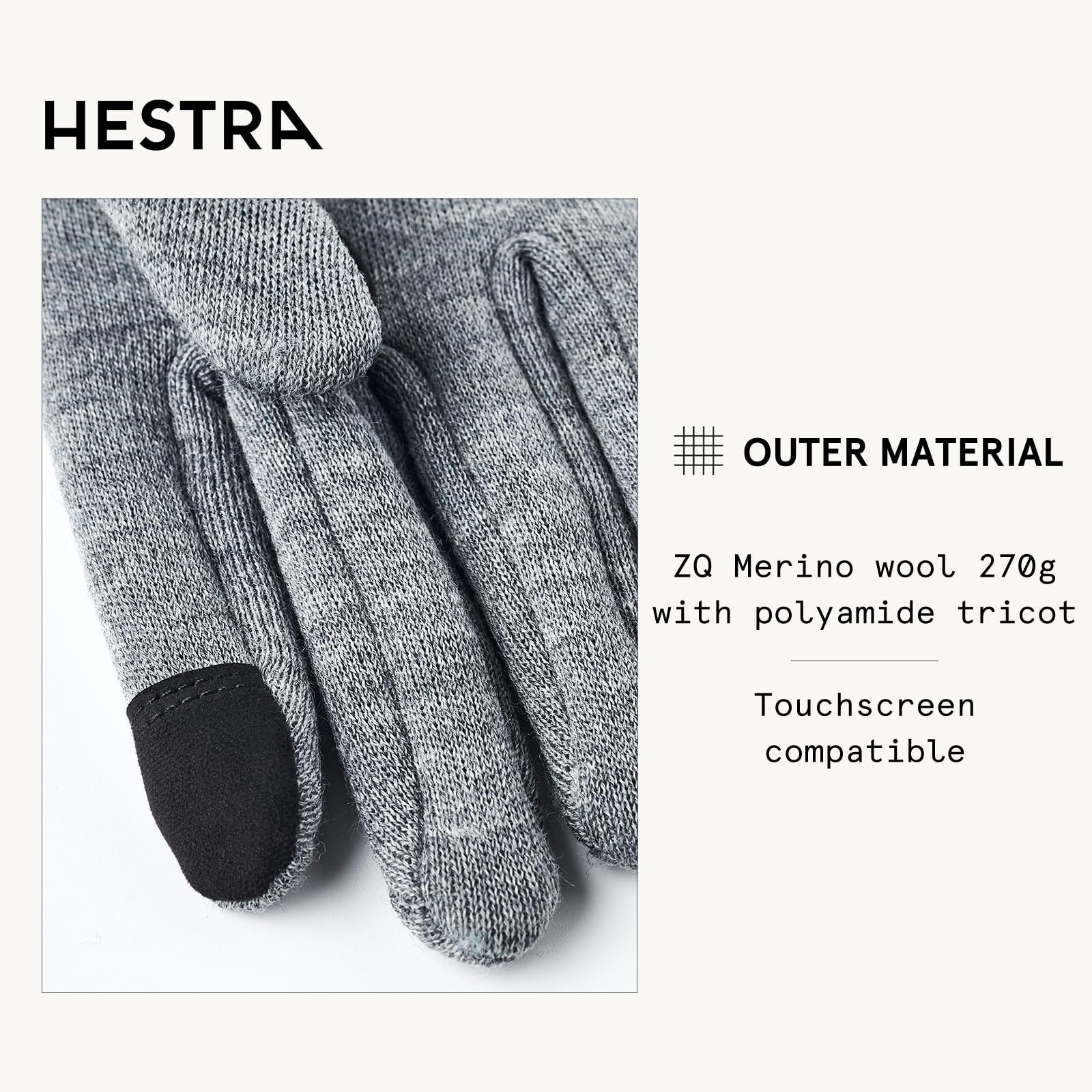 Hestra Gravita Merino Liner, 5-Finger Touchscreen-Compatible Wool Blend Glove Liners for Everyday Warmth and Layering - Image 3