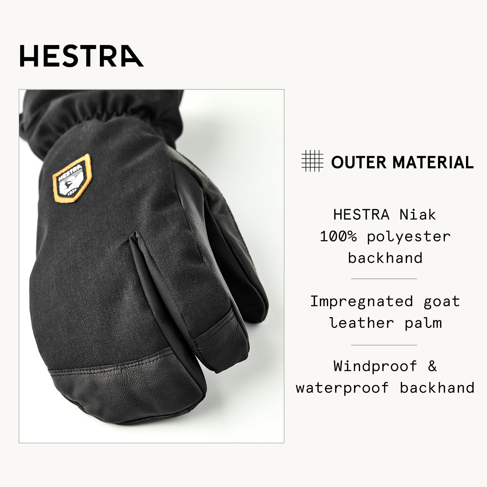 Hestra Unisex CZone Mountain 3-Finger Glove, Waterproof, Windproof Leather Alpine Ski Glove for Men & Women - Image 3