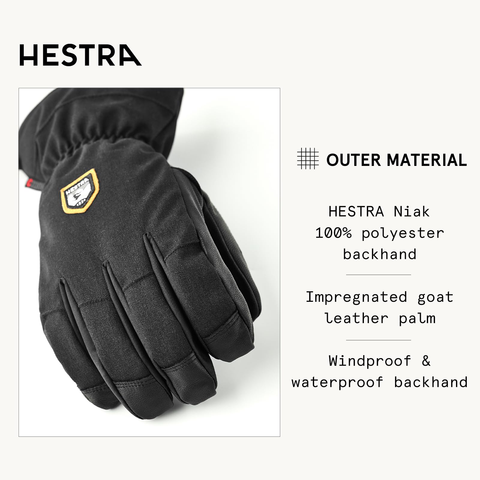 Hestra Unisex CZone Mountain 5-Finger Glove, Waterproof, Windproof Leather Alpine Ski Glove for Men & Women - Image 3