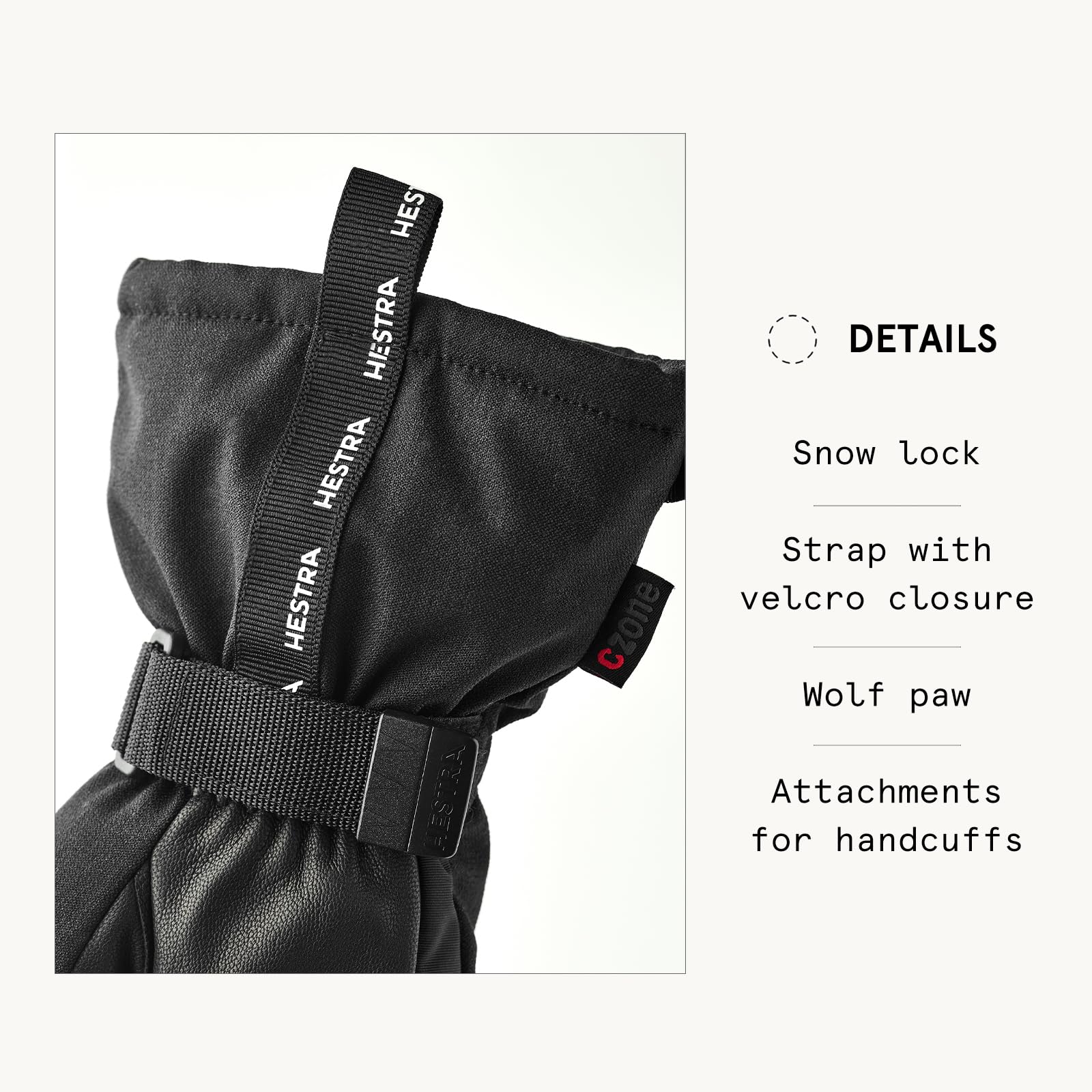 Hestra Unisex CZone Mountain 5-Finger Glove, Waterproof, Windproof Leather Alpine Ski Glove for Men & Women - Image 4