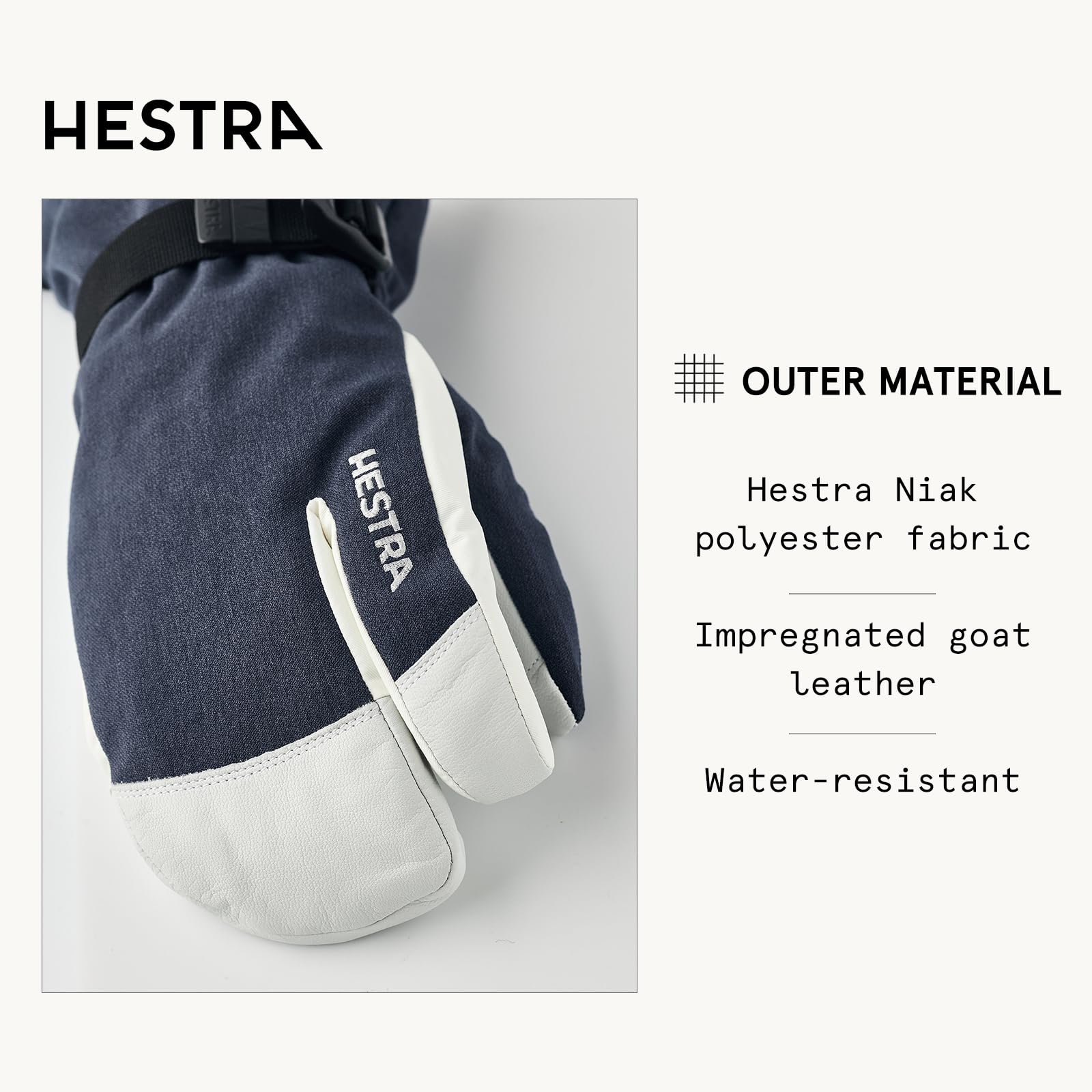 Hestra Unisex Powder Gauntlet 3-Finger Glove, Insulated, Windproof Leather Gloves for Alpine Ski & Everyday for Men & Women - Image 3