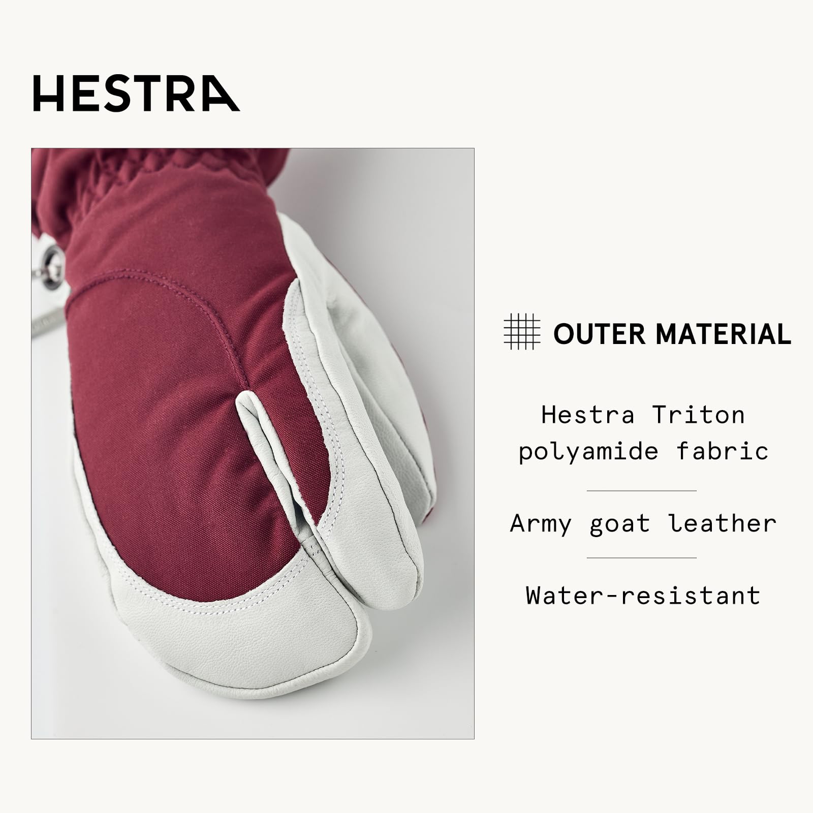 Hestra Women's Heli Ski Female Glove, 3-Finger Leather Snow Glove for Skiing, Snowboarding and Mountaineering - Image 3